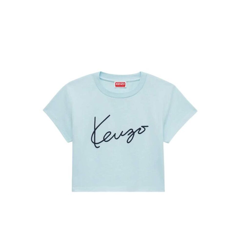 Kenzo Women `Kenzo Signature` Embroidered Cotton Cropped T-Shirt